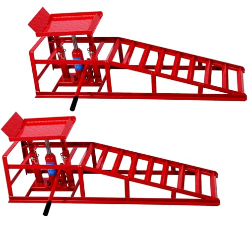 2PCS Hydraulic Car and Truck Service Ramps,11023 Lbs (5 Tons) Capacity, Portable Lifts Ramps for Oil Changes, Adjustable Lift Height 9.8" to 16.21"