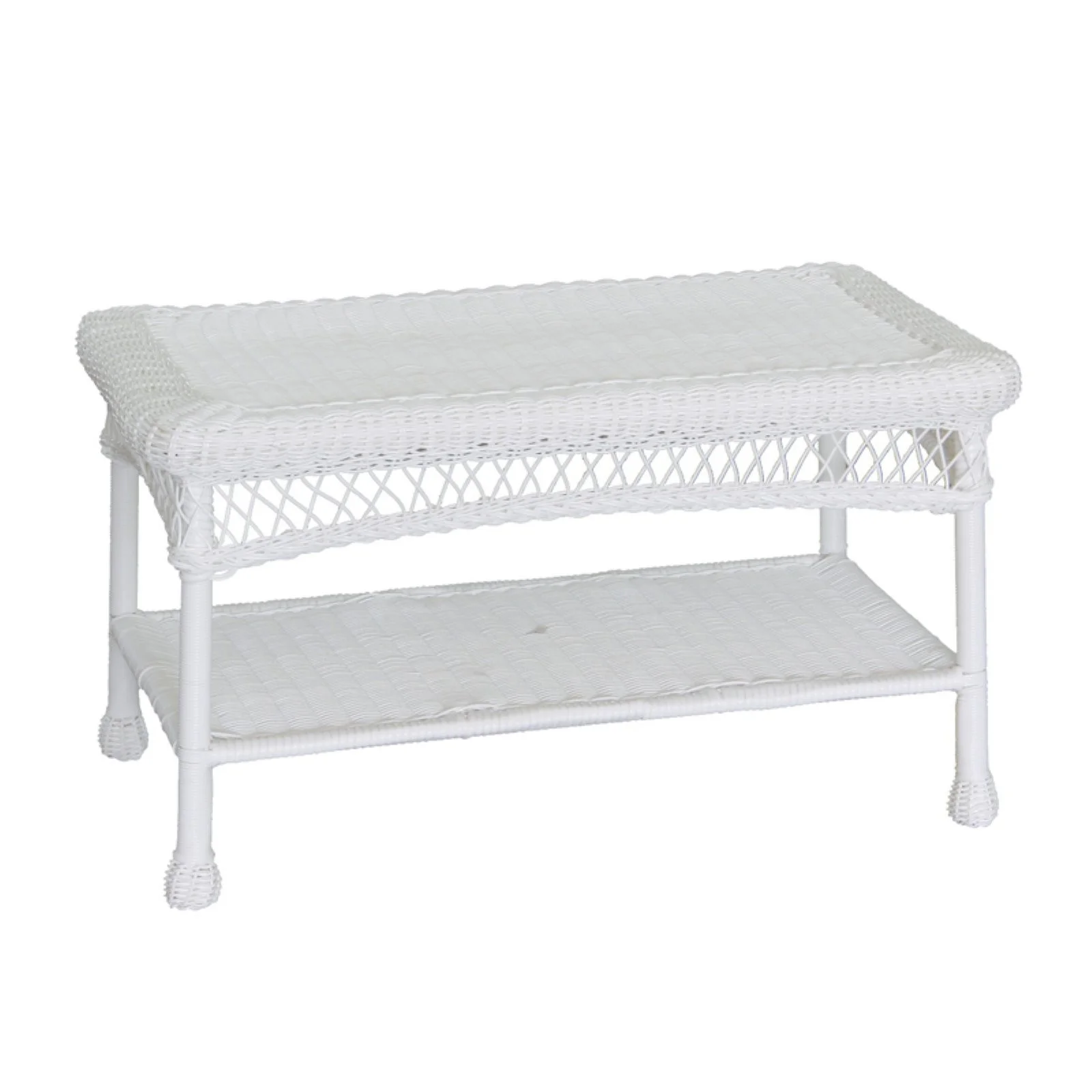 Jeco W00206-T White Wicker Patio Furniture Coffee Table