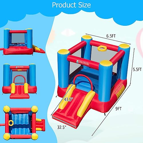 OLAKIDS Inflatable Bounce House, 3 in 1 Kids Jumping Castle with Large Bouncing Area, Slide, Basketball Rim