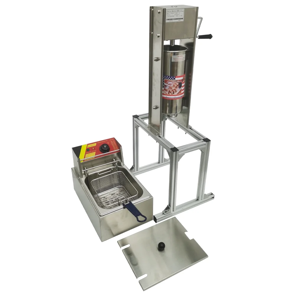 Techtongda 5L Vertical Manual Churrera Churros Spainish Donuts Machine with Deep 6L Fryer