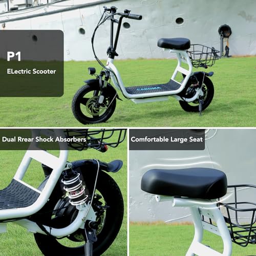 Caroma 500W/800W/1200W Electric Scooter with Seat, 14" Fat Tire Electric Scooter Adults, Max 15/25/30Miles Ranges, Top Speed 20mph
