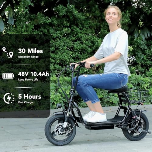 Caroma Peak 500W/800W/1200W Electric Scooter with Seat for Adults,up to 30 Miles&20MPH, 14" Fat Tire