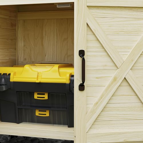 Outsunny Outdoor Wooden Potting Bench Table, Garden Workstation with Storage Cabinet, Aluminum Table Top, Rubber Wheels for Backyard, Patio, Balcony