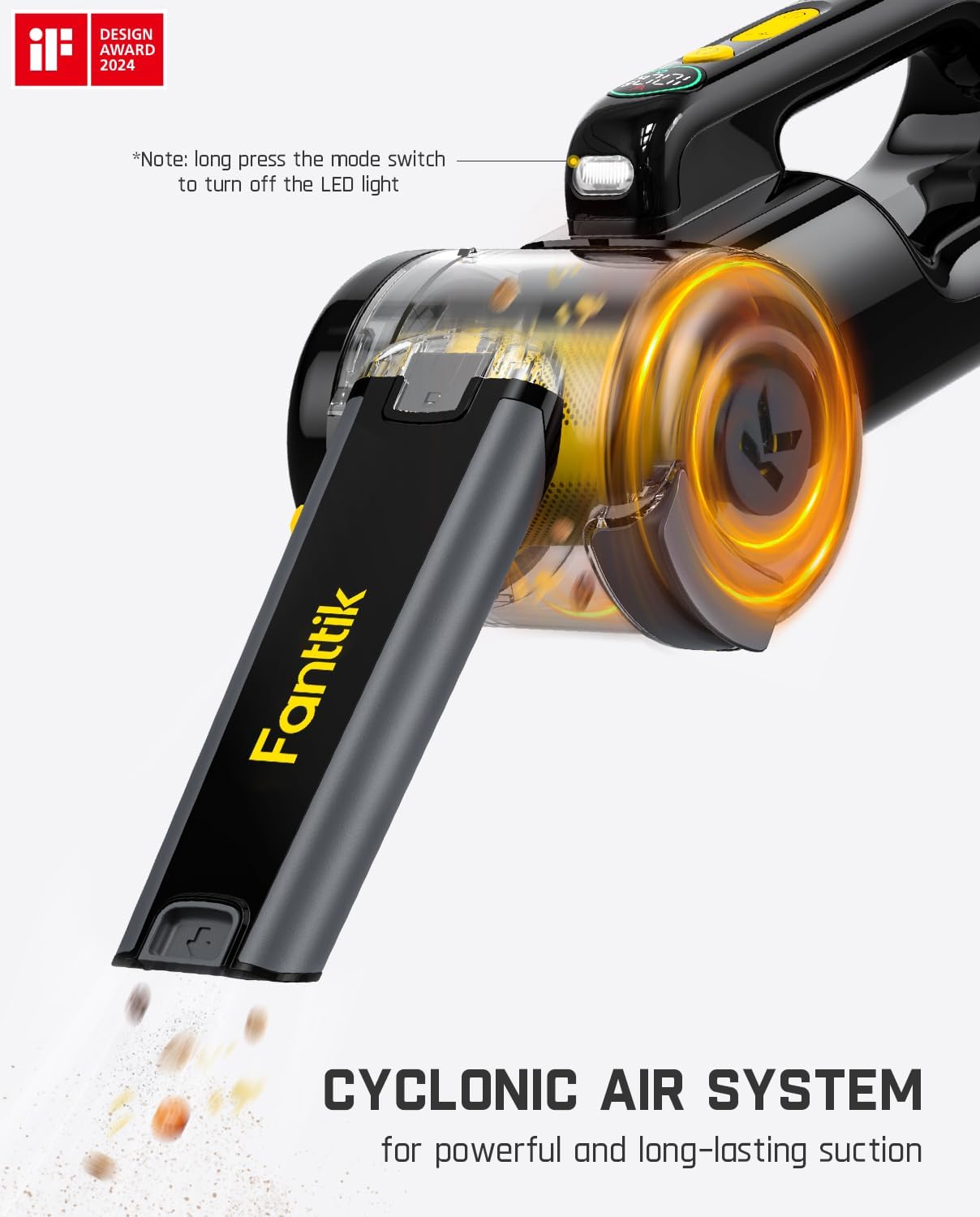 Fanttik Fold V10 Apex Pivot Car Vacuum, 17000Pa/50AW High Power Cordless Hand Vac, 2.5H Fast Charge, 16.9 oz Dustbin, LED Light, DynamicClean&trade