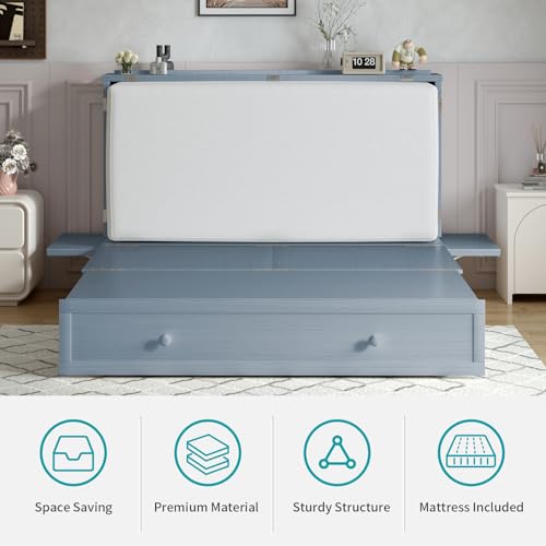 BALUS Queen Murphy Bed Cabinet, Murphy Beds with USB Charging Station, Foldable Mattress