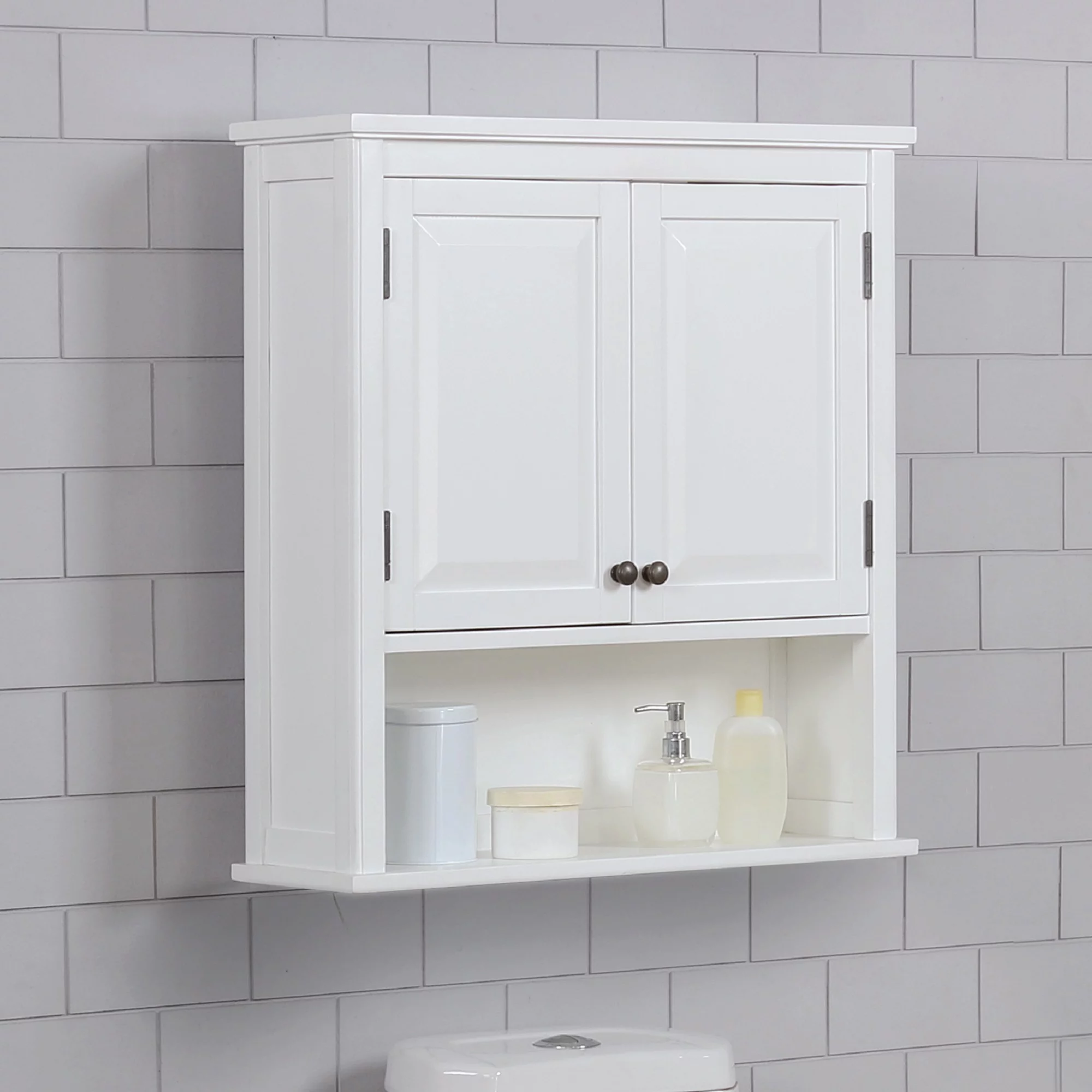 Dorset 27"W x 29"H Wall Mounted Bath Storage Cabinet with Two Doors and Open Shelf