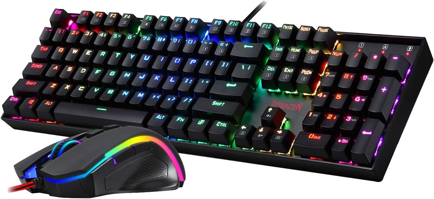 Redragon K551-RGB-BA Mechanical Gaming Keyboard and Mouse Combo Wired RGB LED Backlit 104 Key Keyboard & 7200 DPI Mouse for Windows PC Gamers (104