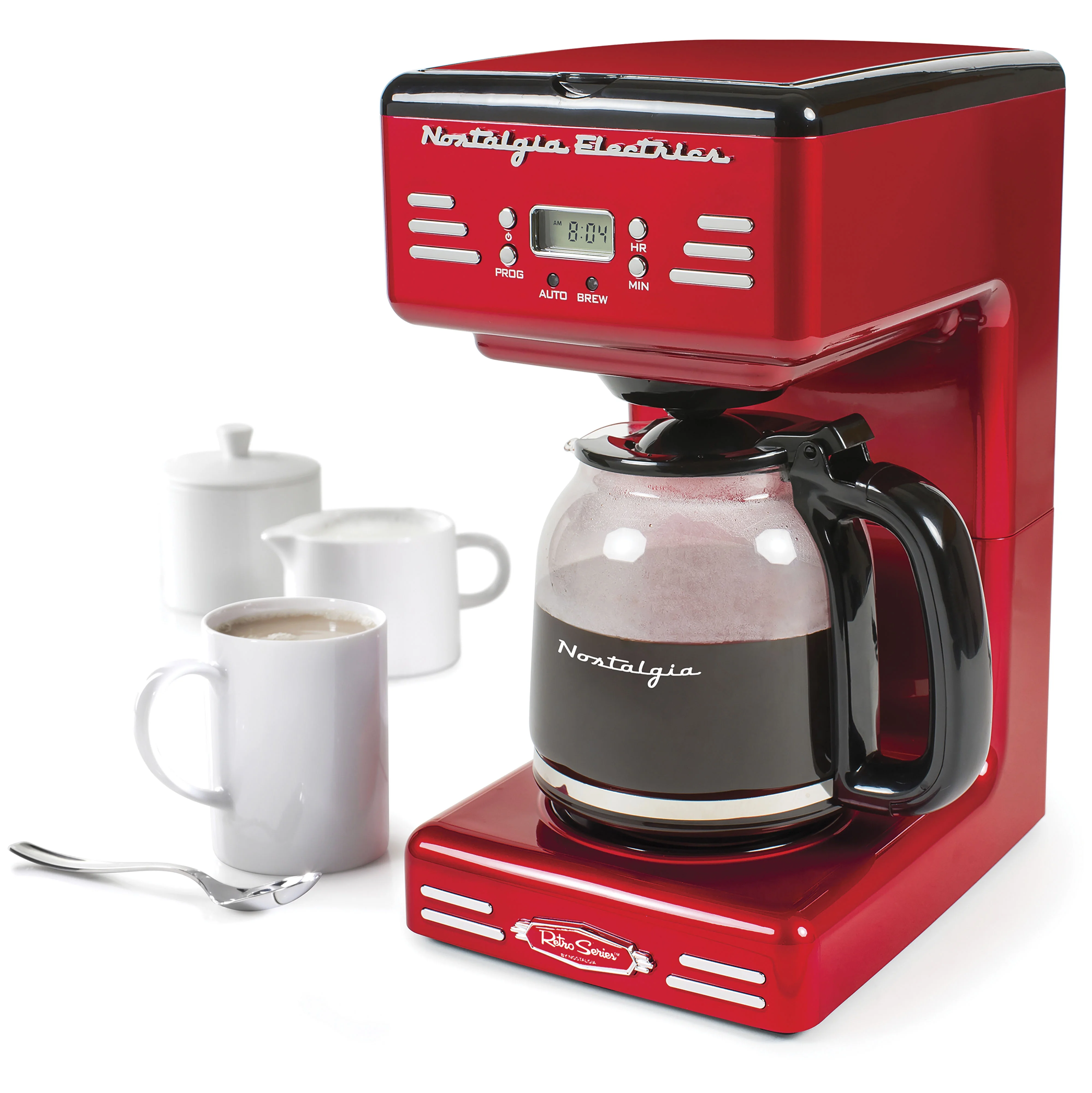 Nostalgia Retro Coffee Maker 12-Cup Programmable Vintage Coffee Machine, Red