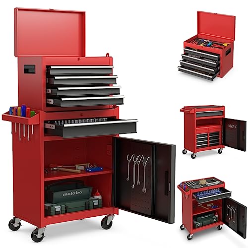 S AFSTAR 5-Drawer Rolling Tool Chest, High Capacity Tool Storage Cabinet W/Lockable Wheels, Adjustable Shelf & Anti-Slip Liner