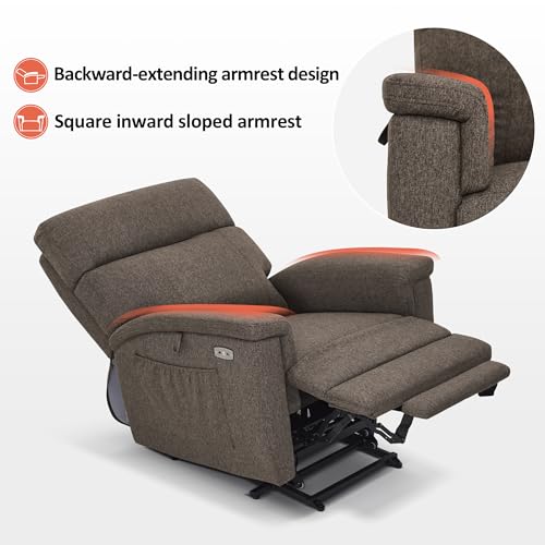 MCombo Power Lift Recliner Chair with Massage and Dual Heating, Adjustable Headrest, Extended Footrest for Elderly People, Fabric R7605 (Dark Grey)
