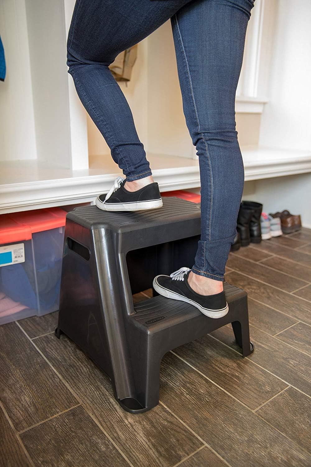 Rubbermaid RM-P2 2-Step Molded Plastic Stool with Non-Slip Step Treads 300-Pound Capacity