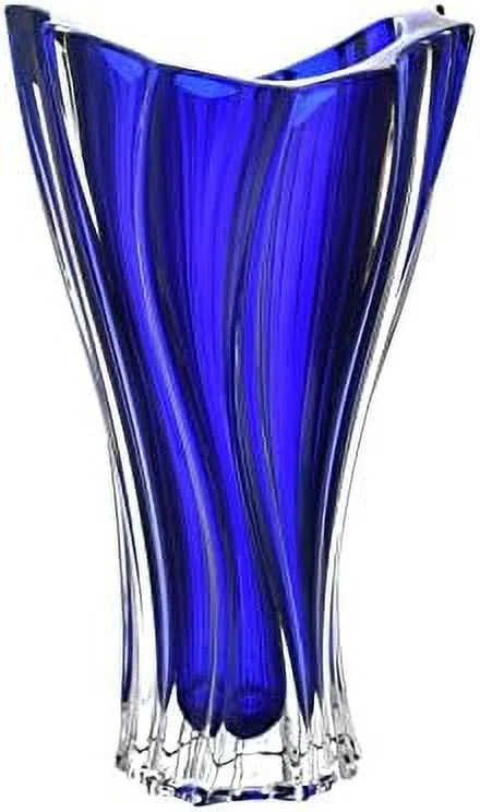 Bohemian Crystal Glass Vase 12''-Height Deep Blue ''Plantica'' European Design Centerpiece Flower Vase Home Decor Wedding Birthday Housewarming