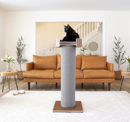 ONE FAST CAT - Giant Scratching Tower w/Perch - 44.5" Height with Replaceable Sisal and Removable Bed - Ash