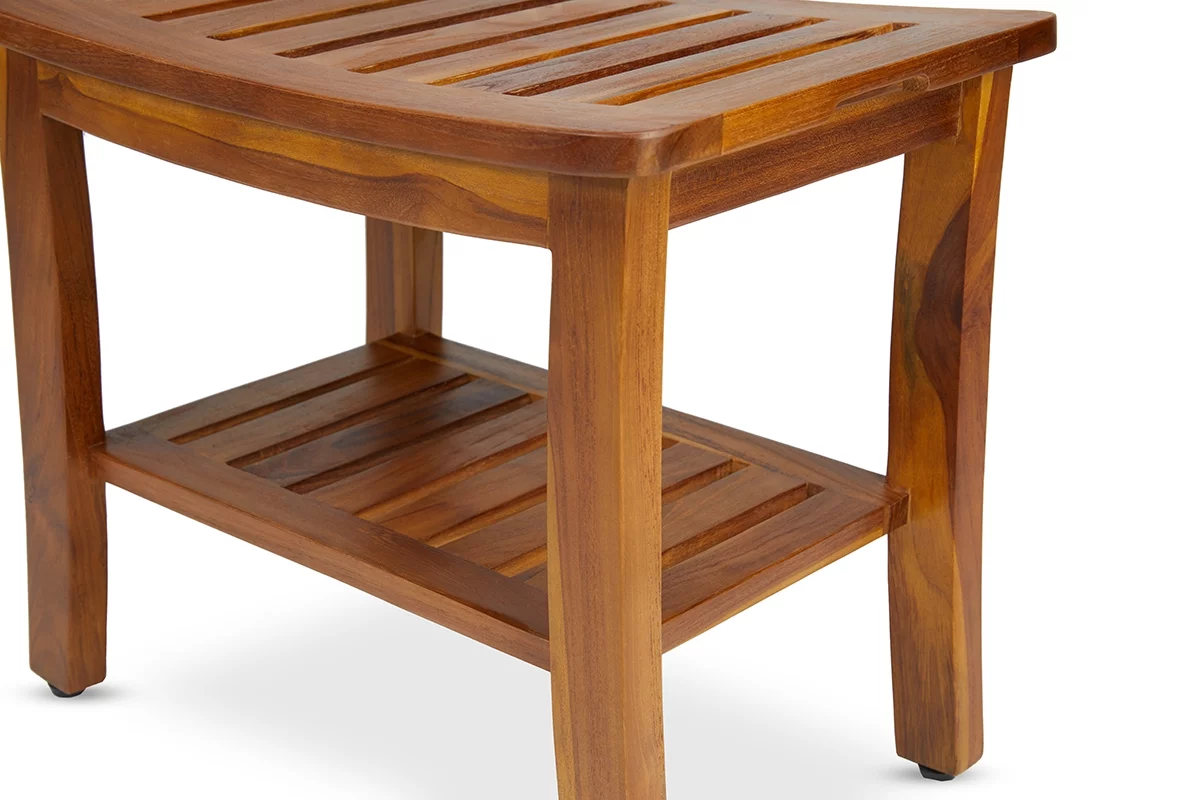 TeakCraft Teak Shower Bench with Shelf 21 Inch, Fully Assembled Teak Wood Shower Stool & Spa, Shower Bench for Elderly, Indoor and Outdoor Use