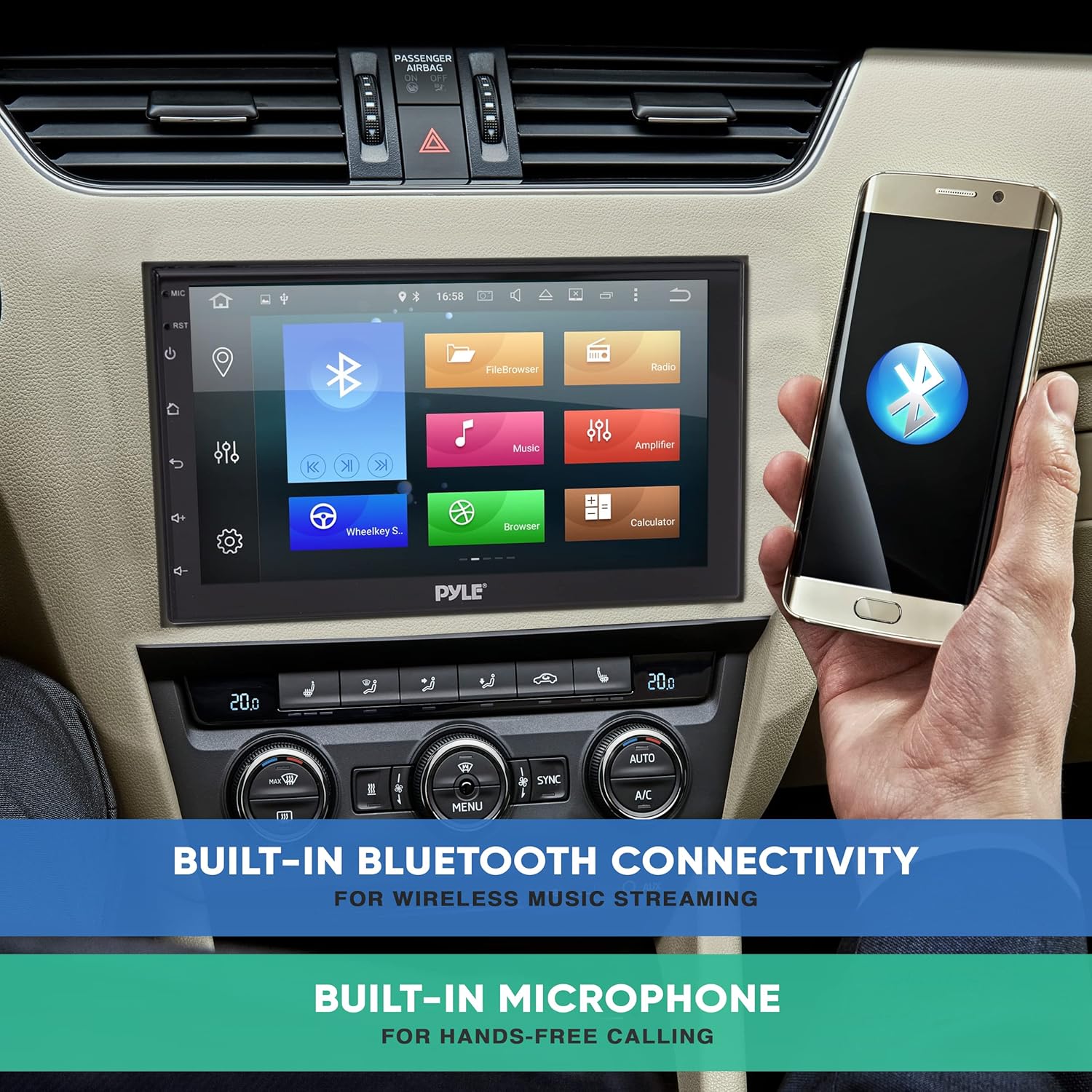 Pyle Double DIN Car Stereo Receiver-Multimedia Player-(GPS/WiFi/Cam) Double DIN 7inch HD 1080p Touch Screen Display in-Built Bluetooth Car Radio