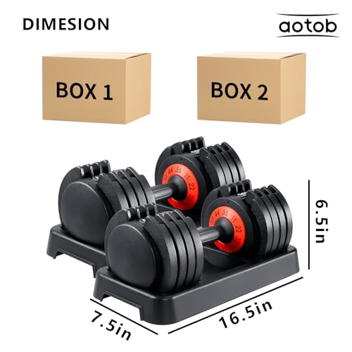 AOTOB 25/55 lbs Dumbbell Set, Anti-Slip Fast Adjust Turning Handle, Adjustable for Men and Women, Pair for Home Gym Exercise