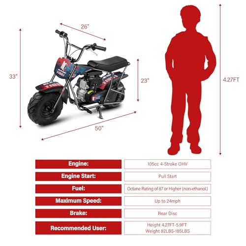 Oryxearth Mini Dirt Bike for Kids, 105CC 4-Stroke Kid Gas Powered Off-Road Pocket Pit Trail Motorcycle W/EPA Approved