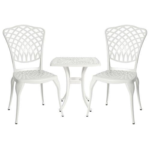 HOMEFUN Bistro Table and Chairs Set of 2 Outdoor 3 Piece Patio Set, Rose Pattern Cast Aluminum Bistro for Garden Balcony