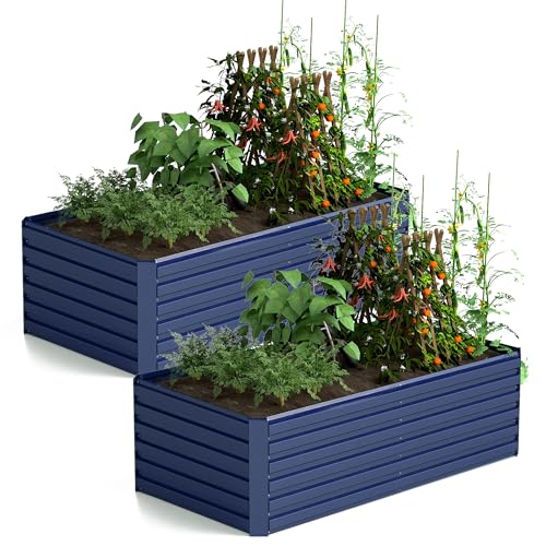 FOOWIN 2pcs 8x4x2ft Galvanized Raised Garden Bed, Planter Raised Garden Boxes Outdoor, Large Metal Raised Beds for Gardening