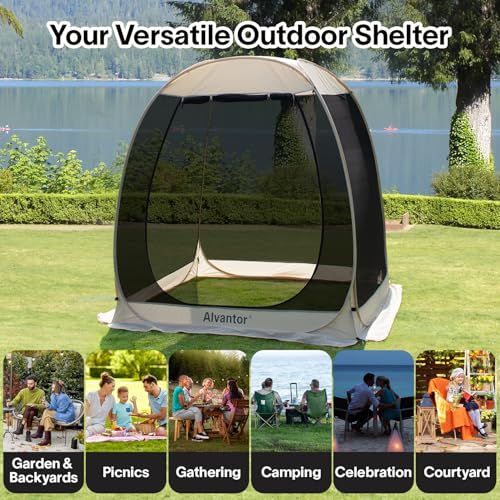 Alvantor Screen House Gazebo, 6-10-15 Person Pop Up Igloo Screened Canopy Tent with Mosquito Netting Sides