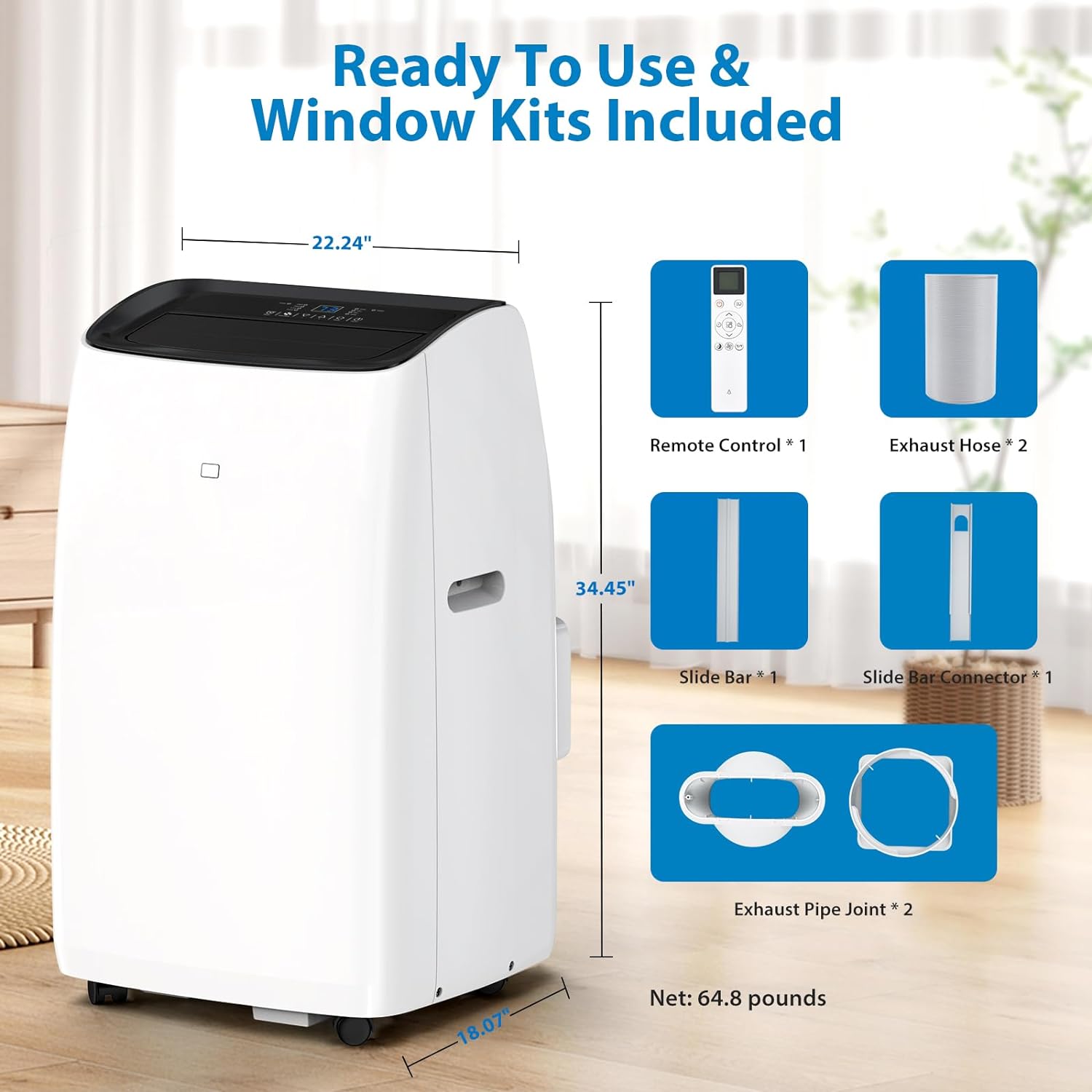 14,000BTU Inverter Air Conditioner for Rooms up to 750 Sq. Ft, 4-in-1 Portable AC Unit, Cooler, Heater, Dehumidifier & Fan, Sleep Mode 42dB