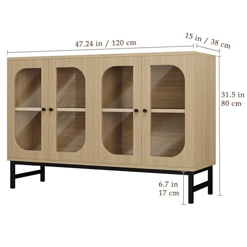 Luoxiao Sideboard Buffet Cabinet with Storage 47" Modern Storage Cabinets with Glass Doors and Adjustable Shelves Accent Wood Credenza for Living