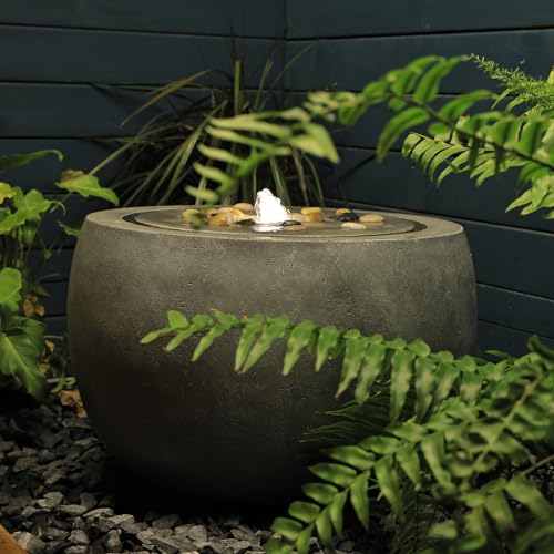 Garden Water Fountain Outdoor Large Round Bubbler Water Feature Indoor with Lights & Pump and Pebbles Concrete Effect for Patio Pool Pond Yard Home