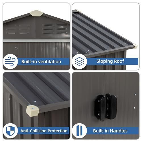 JYQAQA 5x3 FT Outdoor Garden Storage Shed, Waterproof Metal Garden Sheds with Window and Lockable Double Door