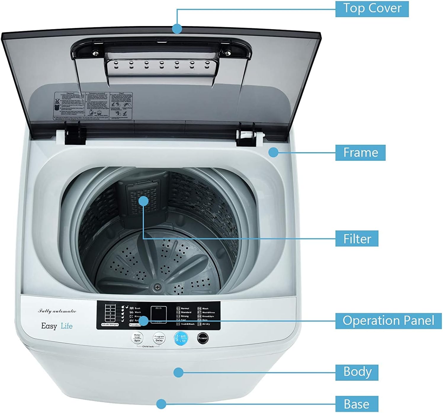 FUTADA Full Automatic Washing Machine, 2 in 1 Portable Laundry Washer, 8.8 Lbs Washer & Dryer Combo w/Built-in Barrel Light, LED Display