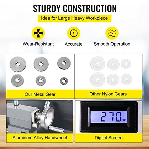 VEVOR Metal Lathe 8.7 x 29.5 Inch/220 x 750MM Mini Metal Lathe 1.1KW Infinitely Variable Speed Mini Lathe Machine LED Screen for Counter Face Turning