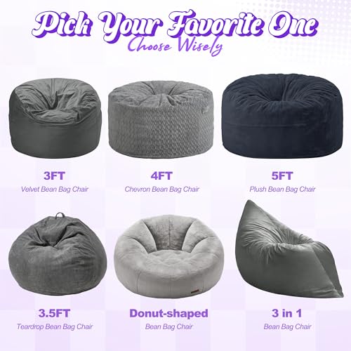 Hobestluk 3 in 1 Bean Bag Chair Giant Bean Bag Chairs Convertible Bean Bag Floor Cushion with Machine Washable Cover