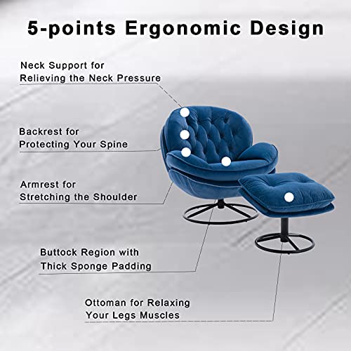 Baysitone Velvet Swivel Accent Chair with Ottoman Set, Modern Lounge Chair with Footrest, Comfy Armchair with 360 Degree Swiveling for Living Room