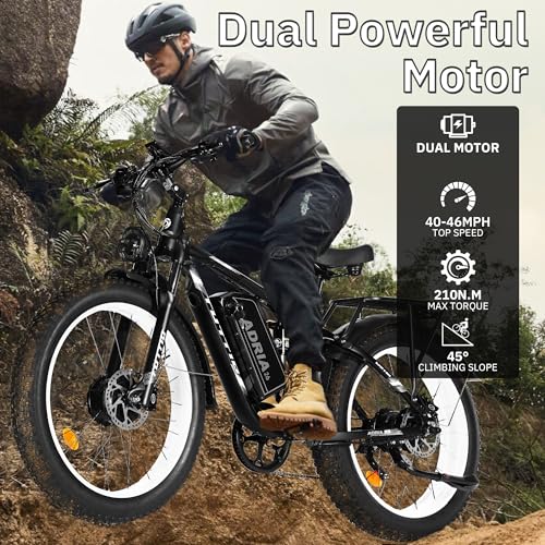 TUTTIO Electric-Bike for Adults-Men, Dual-Motor-Ebike 40-46MPH-Hunting-Ebike, 52V 30AH Long Range Dirtbike, 26" Fat-Tire-Electric-Bicycle