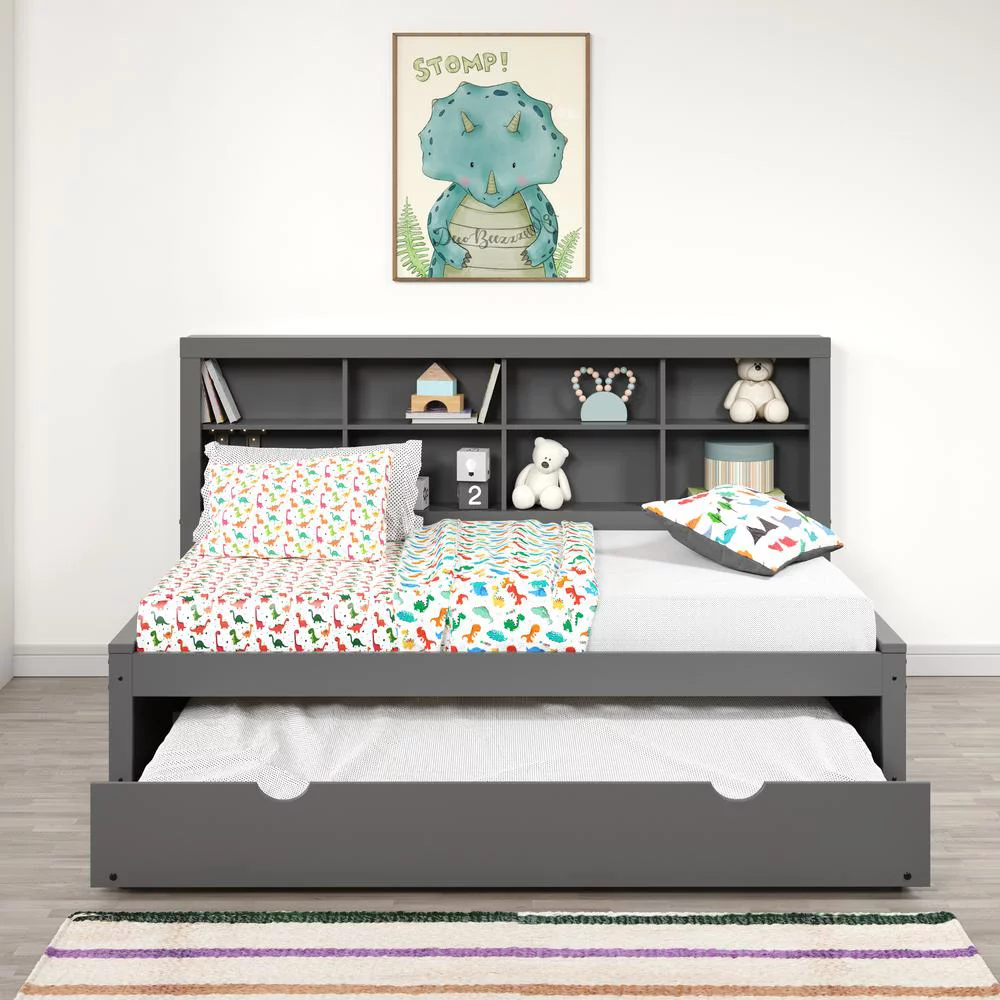 Twin Bookcase Day Bed in Dark Grey