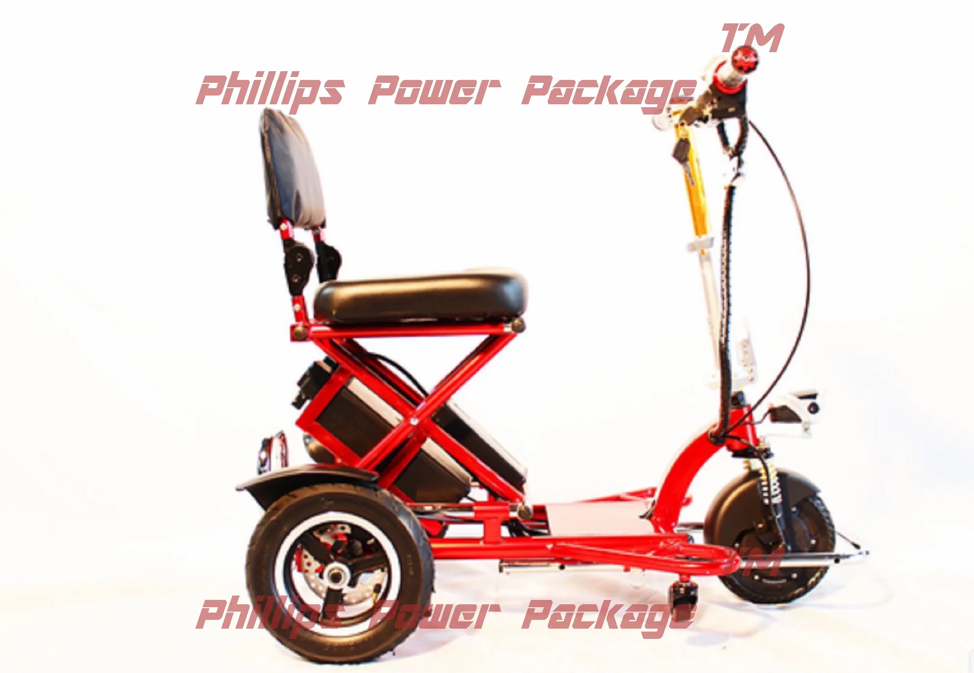 Enhance Mobility - Triaxe Sport Portable Folding Scooter - 3-Wheel - Red - PHILLIPS POWER PACKAGE TM - $500 VALUE - Curated Treasures Market