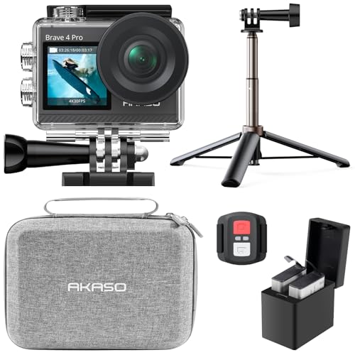 AKASO Brave 4 Pro 4K30 Action Camera with 256GB MicroSD U3 Card 131FT Underwater Waterproof Camera EIS Touch Screen Remote Control with 2x1350mAh