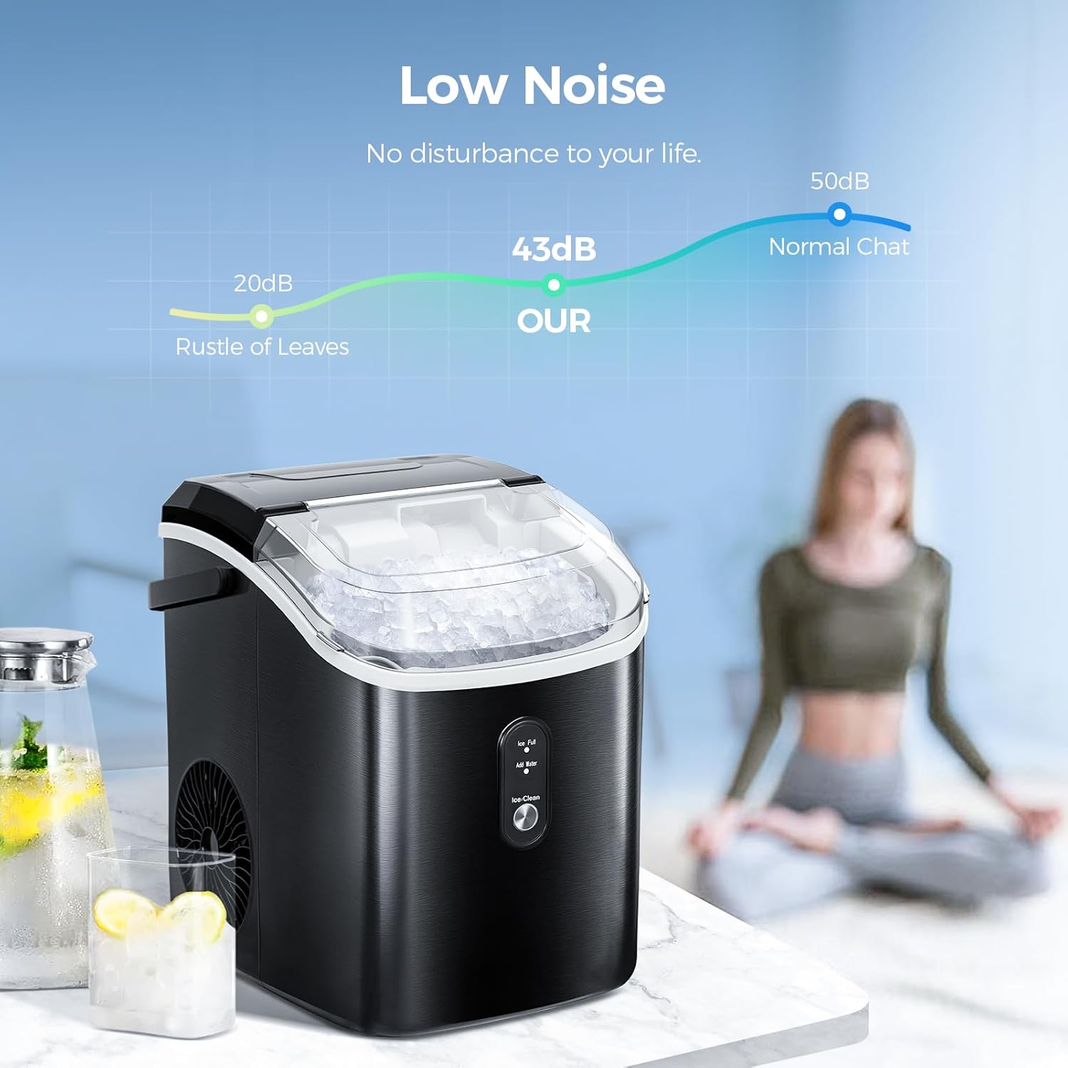 AGLUCKY Nugget Ice Maker Countertop, Portable Pebble Ice Maker Machine, 35lbs/Day Chewable Ice, Self-Cleaning, Stainless Steel