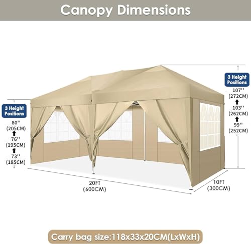 COBIZI Canopy 10x20 Pop Up Canopy Tent with 6 Sidewalls Party Tents for Parties Weddings Backyard Waterproof Canopy Outdoor Commercial Canopy Event