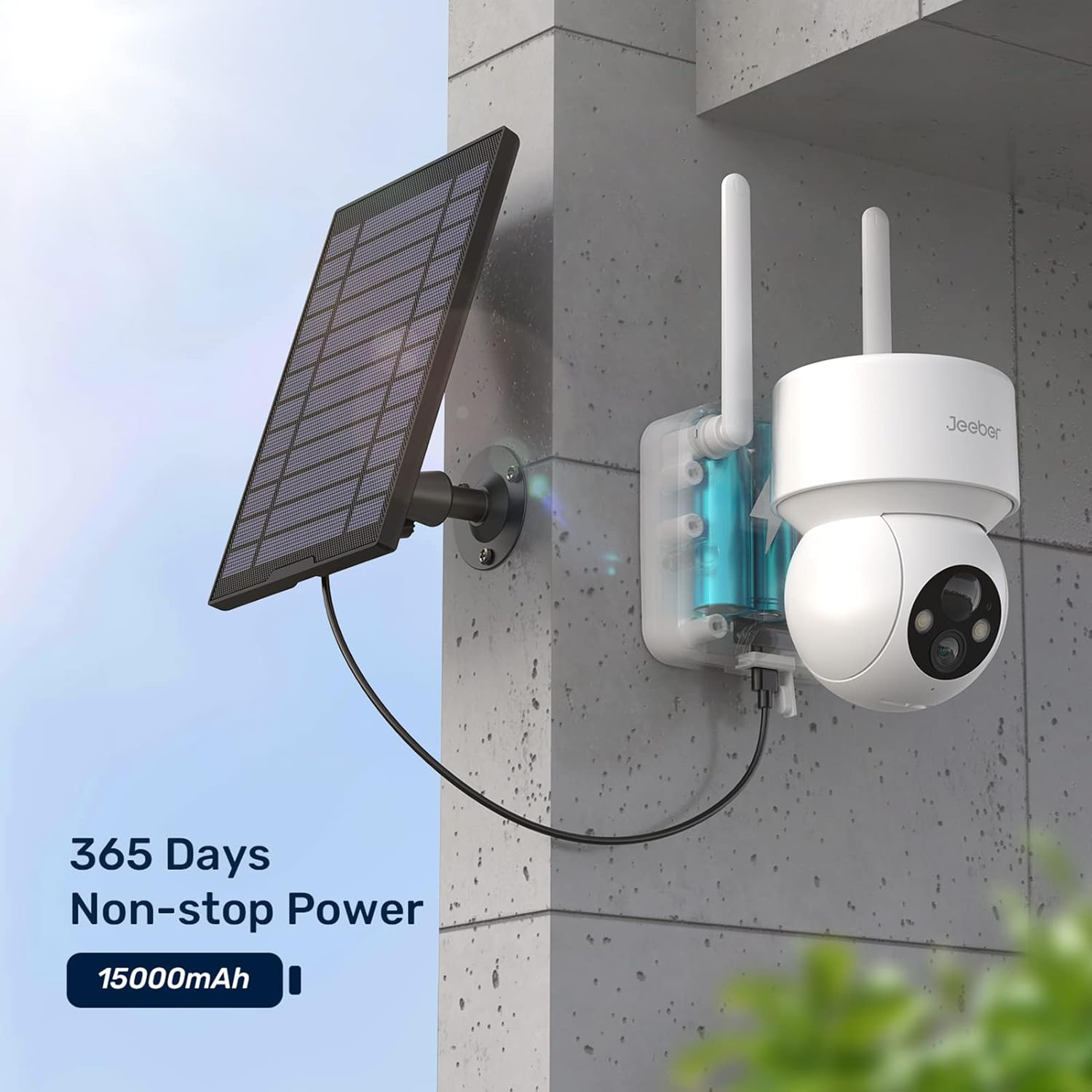 Solar Security Camera Outdoor Wireless WiFi with Spotlight and Siren, 360° PTZ Camera