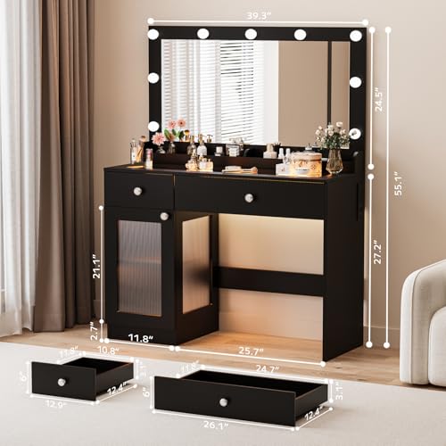 Vanity Desk with Large Mirror and Lights