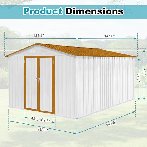 8x6 FT Outdoor Storage Shed, Metal Tool Shed with Lockable Doors, Peaked Roof & Frame Floor
