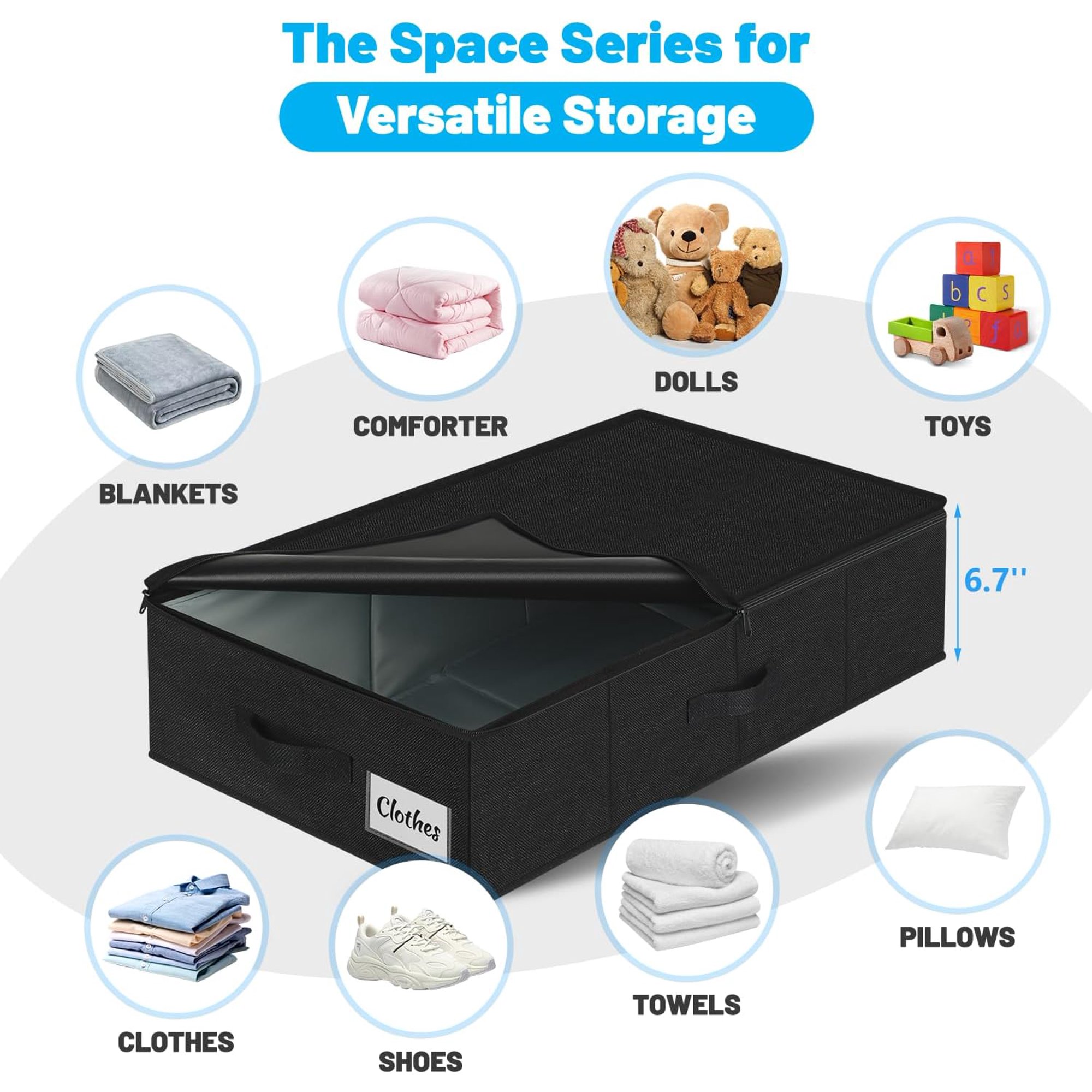 Under Bed Storage Container Bin 2 Pack, Low Profile Foldable Underbed Clothes Storage Organizer W/ Ultra Thick Fabric and Sturdy Bottom/Sides