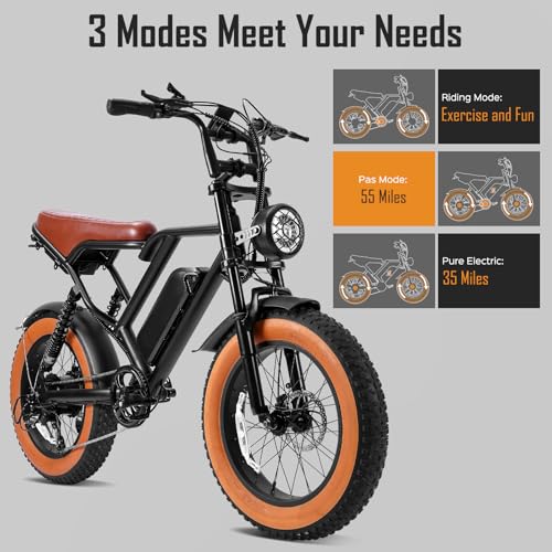 S8 Electric Bike for Adult, 1000W 20" Fat Tire 48V 17.5AH Removable Battery, Max 35-70 Miles Electric Motorcycle