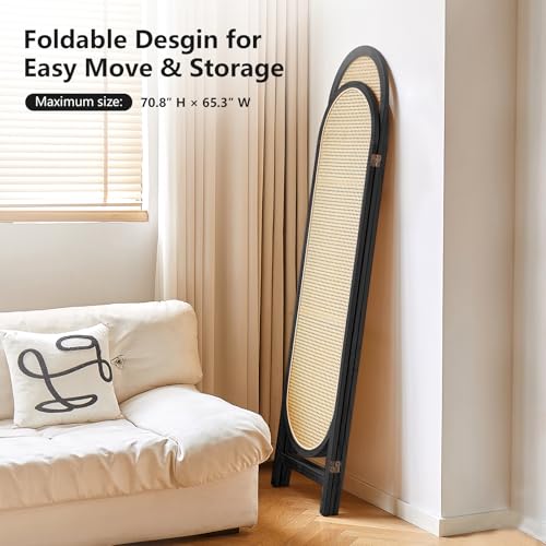 Room Divider 4 Panel, Folding Privacy Screen, Foldable Wood Divider Room Dec, Rattan Room Divider, Portable Partition Screen