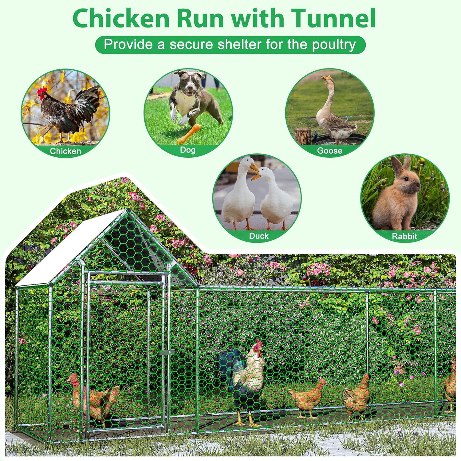 Rophefx Metal Chicken Coop, Walk-in Chicken Pen, Large Chicken Run for Yard with Waterproof & Anti-UV Cover, Chicken Tractor for Outdoor