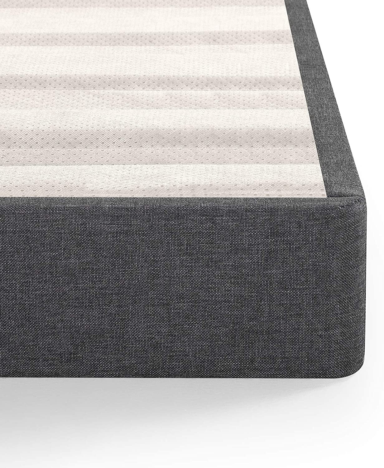 LIHONG Upholstered Metal and Wood Box Spring / 4 Inch Mattress Foundation / Easy Assembly / Fabric Paneled Design, Queen, Grey