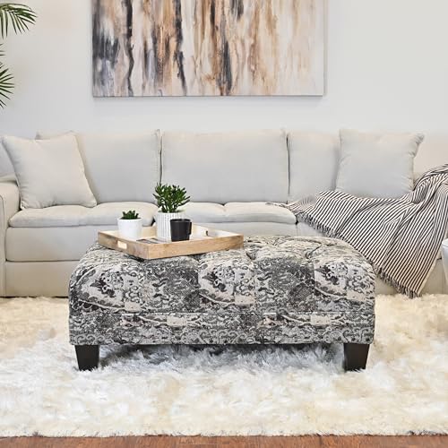 Roundhill Furniture Berliton Fabric Tufted Oversized Ottoman, Turkish Charcoal
