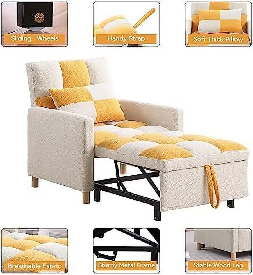 HOOMHIBIU Sleeper Chair Bed Convertible Single Sofa Chair Bed with Pillow Pull Out Sleeper Bed with Adjustable Backrest Multi-Functiona Lounge Chair