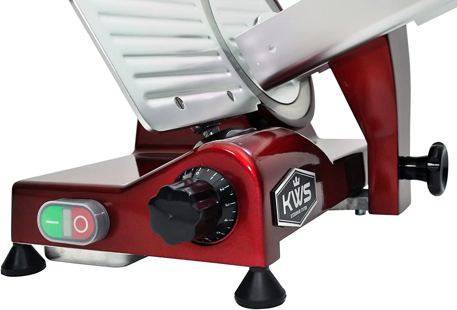 KWS MS-10XT Premium Commercial 320W Electric Meat Slicer 10-Inch in Red with Non-sticky Teflon Blade