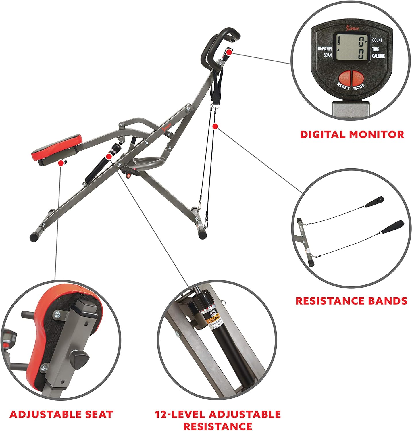Sunny Health & Fitness Row-N-Ride PRO™ Squat Assist Trainer - SF-A020052
